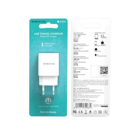 Зарядное_устройство - USB_2.1A + кабель Type-C BOROFONE BA20A белый