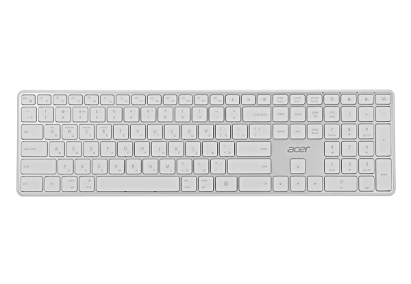 Клавиатура Беспроводная Acer OKR301, USB Bluetooth/Радиоканал, белый/серебристый