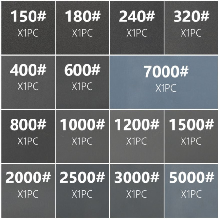 Бумага наждачная 230*90мм, 15листов, P150..P7000, бумажная основа