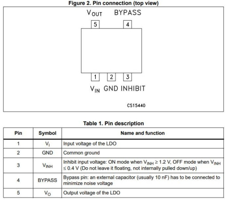 микросхема LD3985M33R, DC/DC регулятор, In 2.5..6V, Out 3.3V, 150мА, SOT23-5