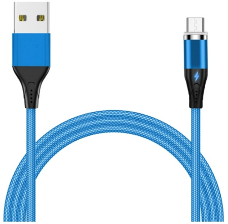 Кабель MicroUSB(m) - USB(m) Jet.A, 2м, магнитный коннектор,3А,тканевая оплетка, синий (JA-DC28)