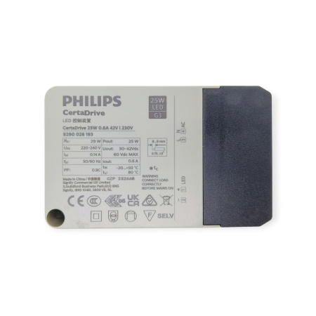 Драйвер светодиодный (LED)  600мА, 30..42в, 25вт, IP20, Philips CertaDrive G3 25W 9290028193