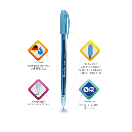 Ручка шариковая BRAUBERG "BOMB GT Pastel", масляная, синяя, 0,7 мм (143347)