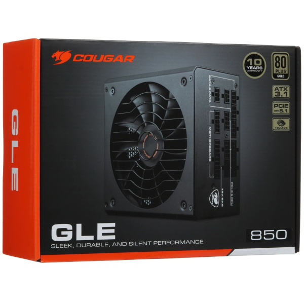 Блок питания 850Вт Cougar GLE 850 (APFC,135мм,4PCI-E,16pin(12V-2x6),12SATA,80+Gold,модульный)[CGR GMX-850]