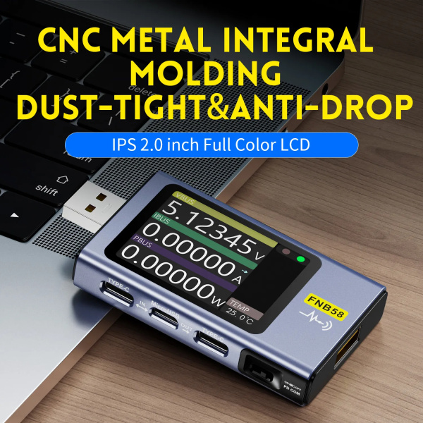 USB тестер Fnirsi FNB58, 4-28В, 0-7А, QC4, PD3.0, FCP, SCP, AFC, VOOC/WARP, SVOOC 2.0, Bluetooth