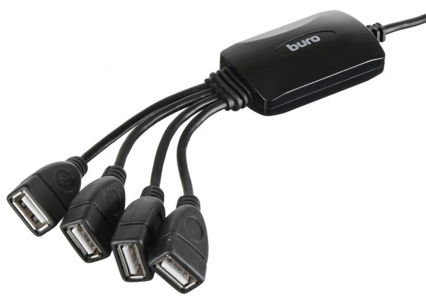 USB_Хаб 4xUSB_2.0 Buro BU-HUB4-0.3-U2.0-Splitter черный