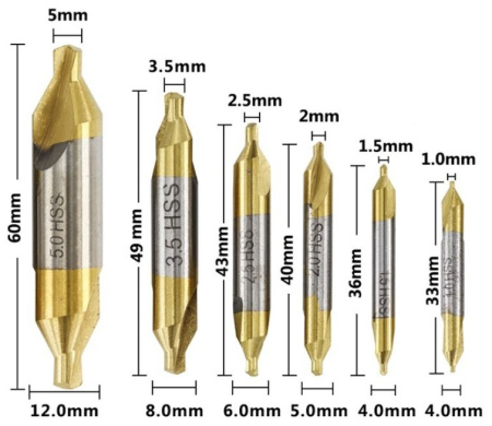 Набор сверл центровочных 1..5мм, 6штук, HSS