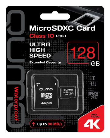 Карта памяти MicroSDXC 128Gb Qumo Class10 UHS-I [QM128GMICSDXC10U1] (SD адаптер)