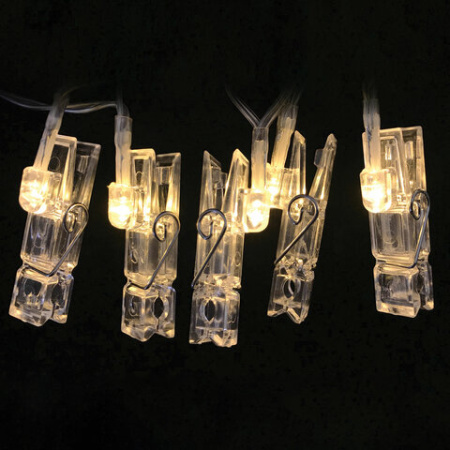 Электрогирлянда комнатная  "Прищепки" 3м 20LED тепл.белый на батарейках, ЗОЛОТАЯ СКАЗКА, 591930