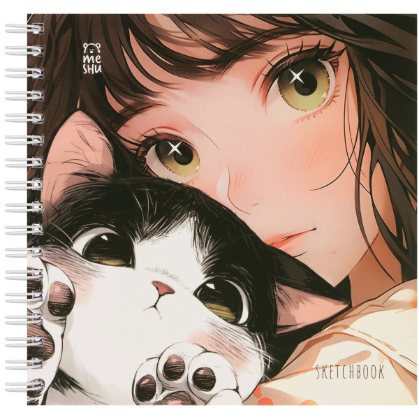 Скетчбук 60л., 150*150 MESHU "Сat girl", на гребне, (MS_64034)