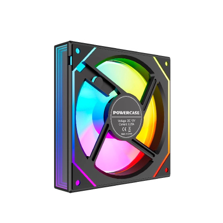 Кулер в корпус 120х120х25 Powercase (M52-12 ARGB) Black (600-1800prm/4pin PWM (M+F)+ 3pin ARGB (M+F)/53.71 CFM/36.5дБ/подшипник гидравлический/ARGB)