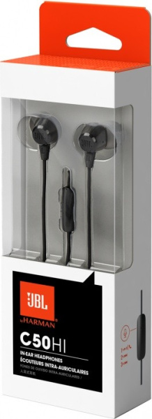 Гарнитура проводная JBL C50HI вставные, 16 Ом, 101дБ, кабель 1.2м Черный