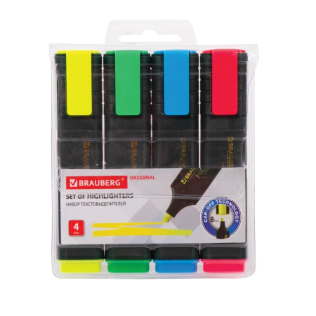 Набор маркеров текстовыделителей BRAUBERG "ORIGINAL" 4цв. (151689)