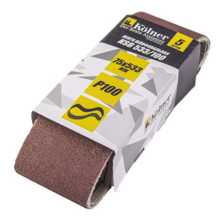 Лента шлифовальная, 533*75мм, Kolner KSB 533/100, зернистость Р100, по металлу и дереву (5шт)