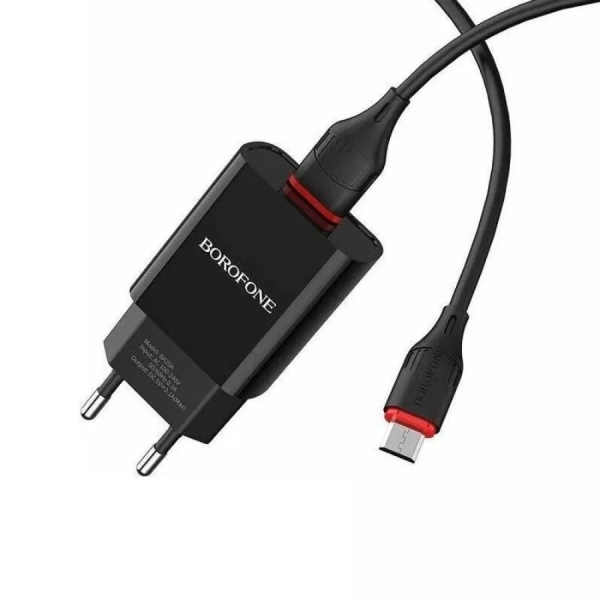Зарядное_устройство - USB_2.1A + кабель Micro USB BOROFONE BA20A черный