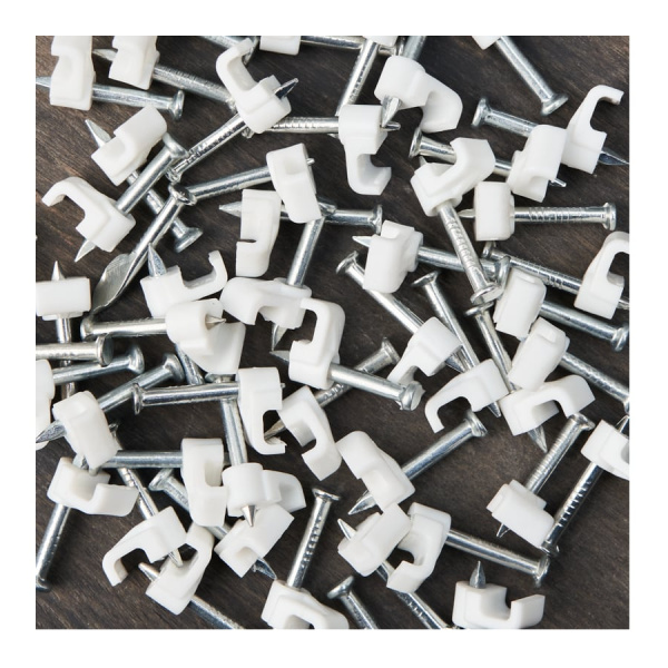 Крепеж кабеля плоский  4х2мм, уп. 50шт, пластик, белый, -40..+80, гвоздь, Rexant 07-4204