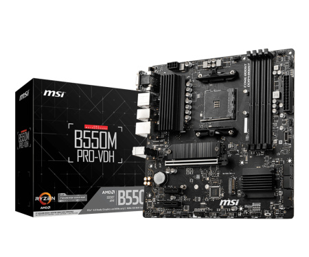 Мат.плата SocAM4 AMD B550 MSI B550M PRO-VDH (mATX,4DDR4,2M.2,PCI-E16,2PCI-E,DP,HDMI,VGA,PC4400)