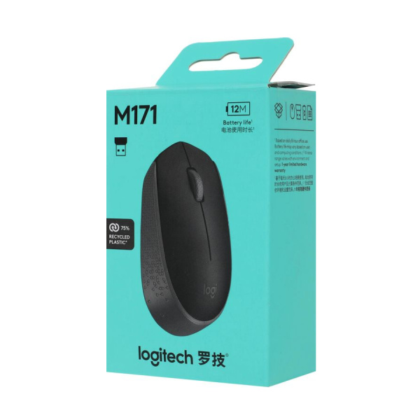 Мышь беспроводная Logitech M171 (910-004655) оптическая, 1000dpi, радиус действия до 10м, Black/Grey