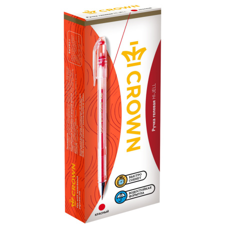 Ручка гелевая CROWN "Hi-Jell" 0,5мм., красная (HJR-500B)