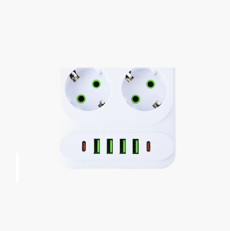 Сетевой удлинитель  4.0м, 6 розеток Amper, JH-1076U-4W, 10А, 2500Вт, 4usb, 2Type-C белый