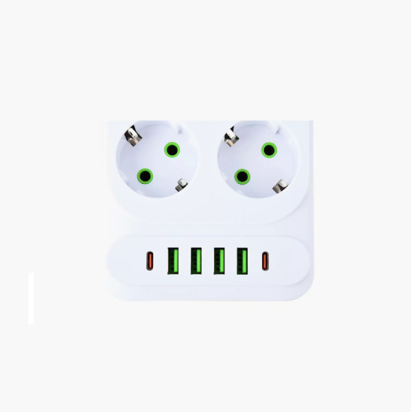 Сетевой удлинитель  4.0м, 6 розеток Amper, JH-1076U-4W, 10А, 2500Вт, 4usb, 2Type-C белый