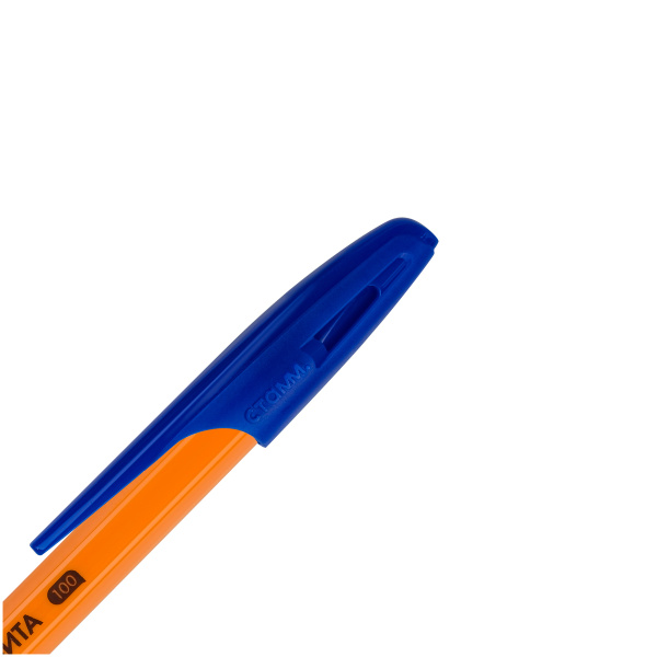 Ручка шариковая СТАММ "Орбита 100" синяя, оранжевый корпус (РШ-30140)