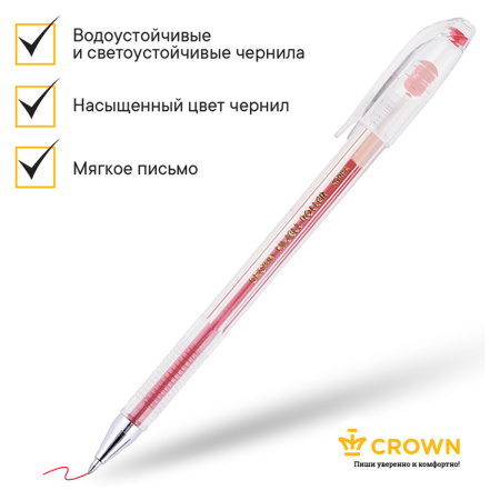 Ручка гелевая CROWN "Hi-Jell" 0,5мм., красная (HJR-500B)
