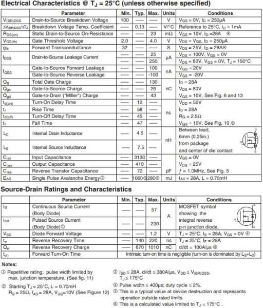 транзистор FET IRF3710PBF Infineon 57А 100В N-ch TO220