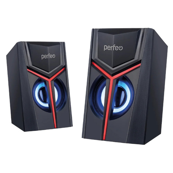 Актив.колонки 2.0 Perfeo TRIAL 6Вт, питание от USB, LED подсветка, пластик, Black
