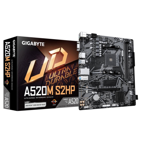 Материнская плата Gigabyte A520M S2HP Soc-AM4 AMD A520 2xDDR4 mATX AC`97 8ch(7.1) GbLAN RAID+VGA+HDMI+DP