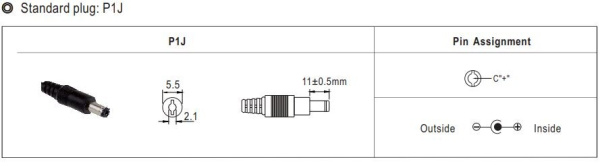 Блок питания сетевой, 12в, 2.08а, 25вт, 5.5*2.1мм (+), сетевая вилка, Mean Well GSM25E12-P1J