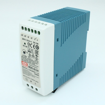 Блок питания на DIN рейку 24в,  1.7а, 40*90*100мм, Mean Well MDR-40-24