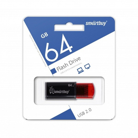 Флеш-накопитель USB2.0 64GB SmartBuy Click (SB64GBCL-K) красно-черный