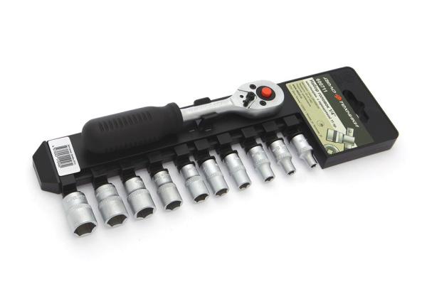 Набор головок шестигранных с трещоткой 1/4", 11 предметов, Дело техники 600711