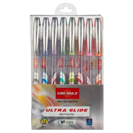 Набор ручек шариковых 08цв. Unimax Ultra Glide 0, 8мм,  масл. основа (971860)