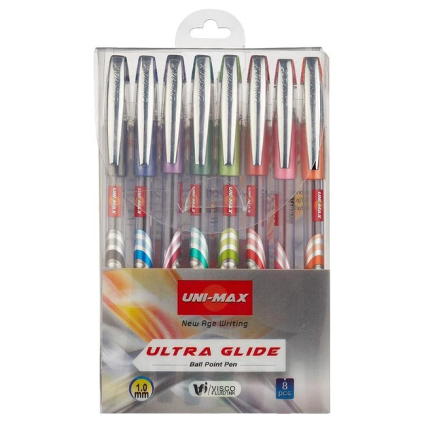 Набор ручек шариковых 08цв. Unimax Ultra Glide 0, 8мм,  масл. основа (971860)