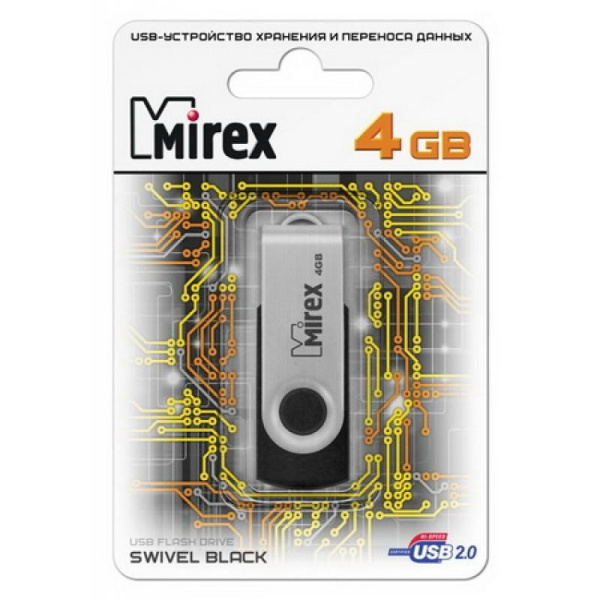 Флеш-накопитель USB2.0 4Gb Mirex Swivel (13600-FMURUS04) черный