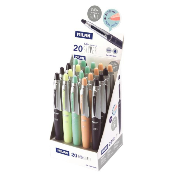 Ручка шариковая MILAN Capsule Silver, 1, 0мм, автомат. синий (966982)