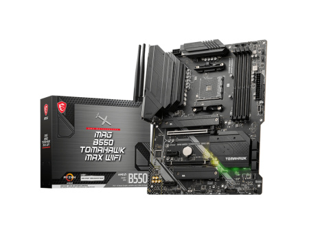 Мат.плата SocAM4 AMD B550 MSI MAG B550 TOMAHAWK MAX WIFI (ATX,4DDR4,2M.2,2PCI-E16,2PCI-E,HDMI,DP,PC5100,Wi-Fi,BT)