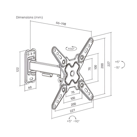 Кронштейн ITECHmount LCDN721 черный настенный,для тв,13-43",до 20кг,от стены 66-198мм,с функцией наклона ＋5°～-15°,поворота 60° вправо / 60° влево,вращ