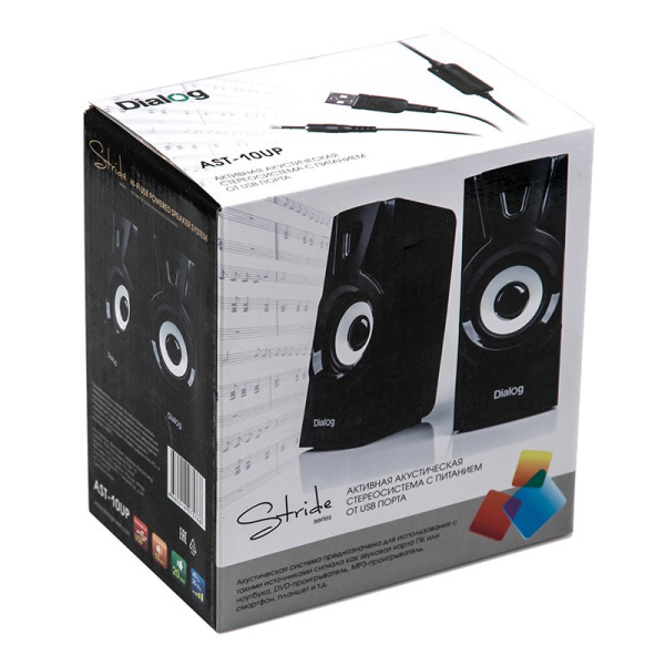 Актив.колонки 2.0 Dialog Stride AST-10UP 10Вт, питание от USB, MDF, Черный