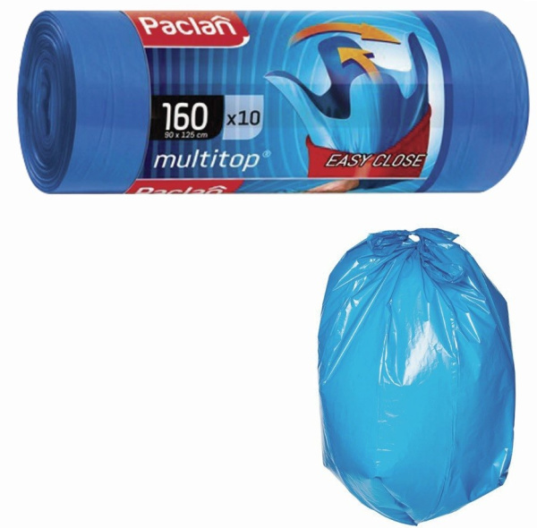 Мешки для мусора 160л. 10шт. PACLAN  30мкм, синие, с ушками (604064)