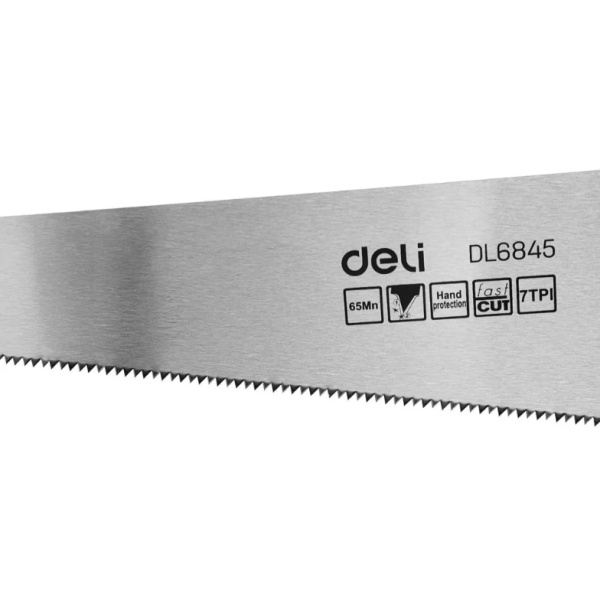 Ножовка по дереву Deli DL6845 450мм, шлифовка зубцов с 2-х сторон, литая рукоять из двухкомпонентного противоударного пластика.