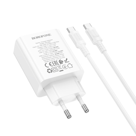 Зарядное_устройство - TypeC+USB 30W BOROFONE BA108A + кабель Type-C-Type-C белый