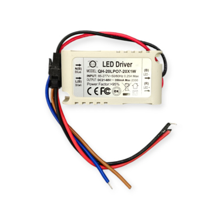 Драйвер светодиодный (LED)  350мА, 21..68в, 20вт, IP20, 65*34*24мм, QH-20LPO7-20X1W