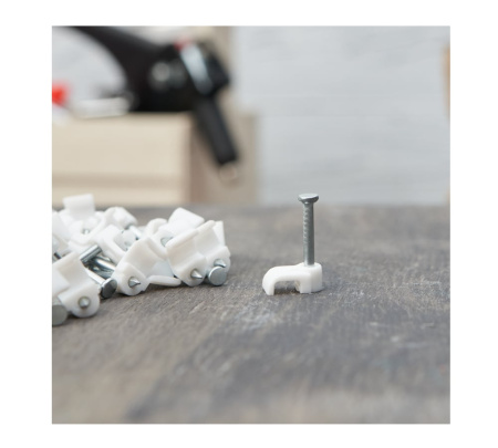 Крепеж кабеля плоский  5х2мм, уп. 50шт, пластик, белый, -40..+80, гвоздь, Rexant 07-4205