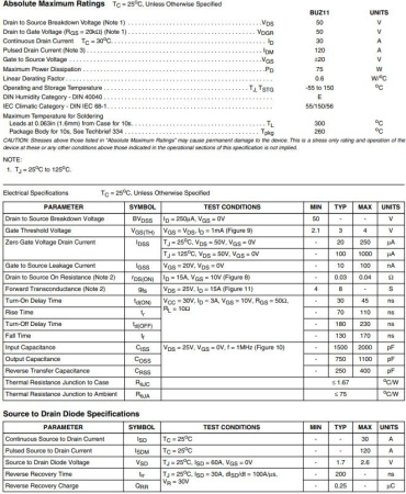 транзистор FET BUZ11 50V 36A N-Ch 0.04ohm TO220