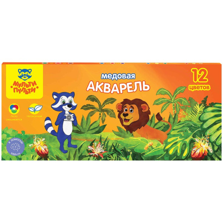 Акварель 12цв. Мульти-Пульти "Енот в джунглях" медовая без кисти (АК_10698)