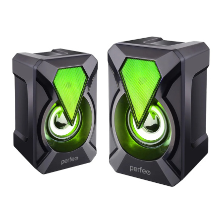 Актив.колонки 2.0 Perfeo FLAMES 6Вт, питание от USB, LED подсветка, пластик, Black