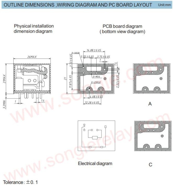 Реле электромагнитное DC 24в, 30а, SPDT, 26*21*21мм, Songle (4119) SLB-24VDC-SL-C